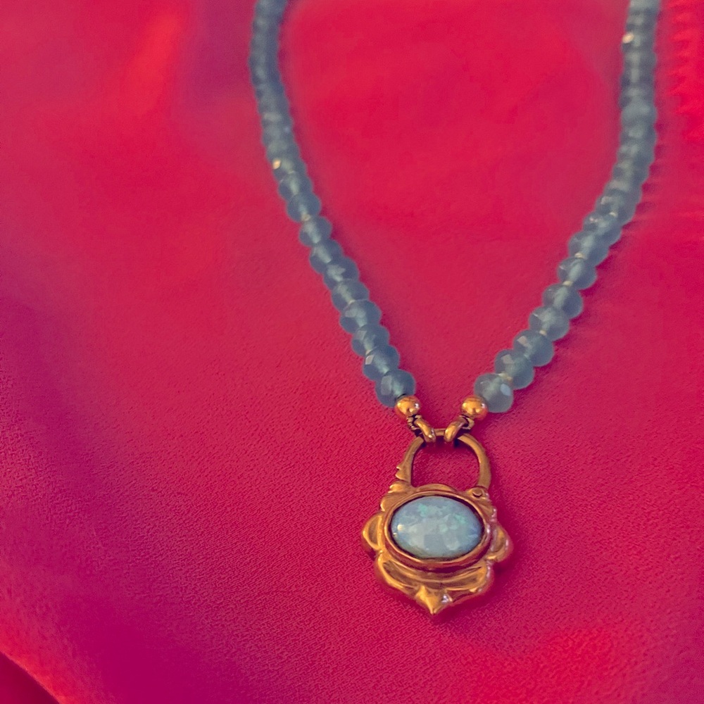 Nava Zahavi  24k Yellow Gold wrapped Opal & Apatate Necklace. 16” length